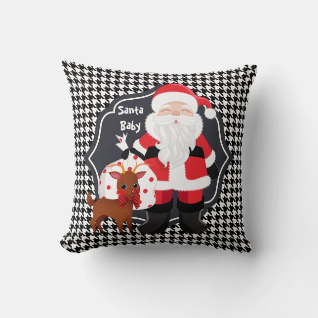 Père Noël Noir Plaid/Rouge/Vert Coussin de Noël (Recto)