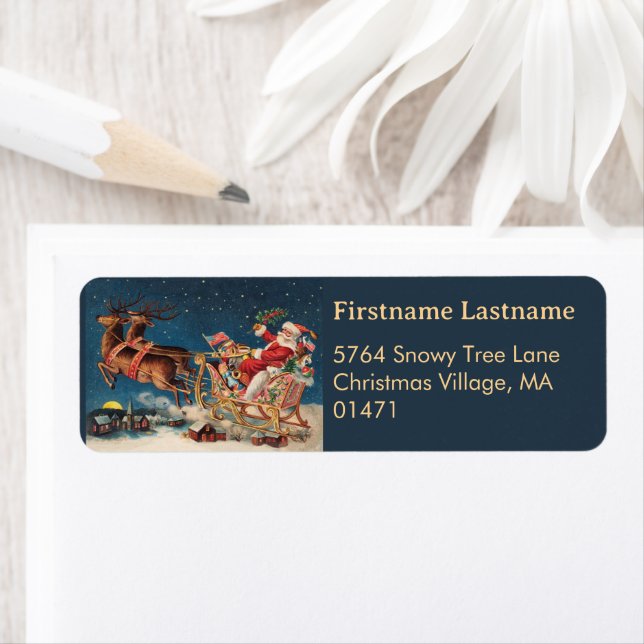 Père Noël Patriotique Bleu Foncé Étiquette d'Adres (En situation)