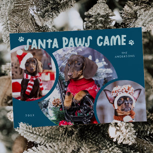 Père Noël Paws Carte Turquoise de vacances photo c