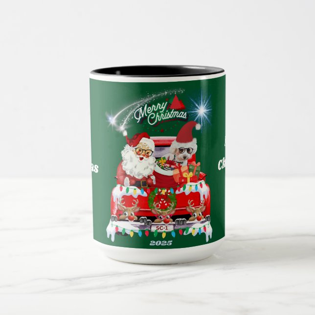 Père Noël & Poodle 2025 Mug vert de Noël (Centre)