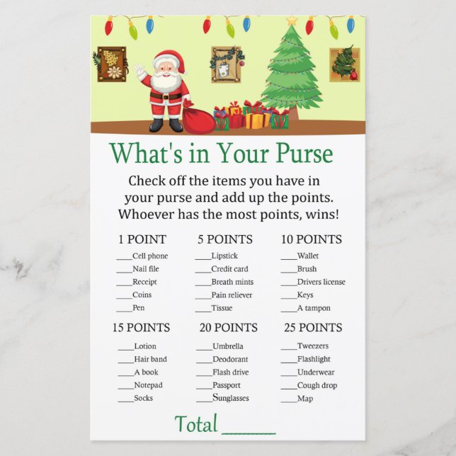 Père Noël Qu'y a-t-il dans votre sac à main (Devant)