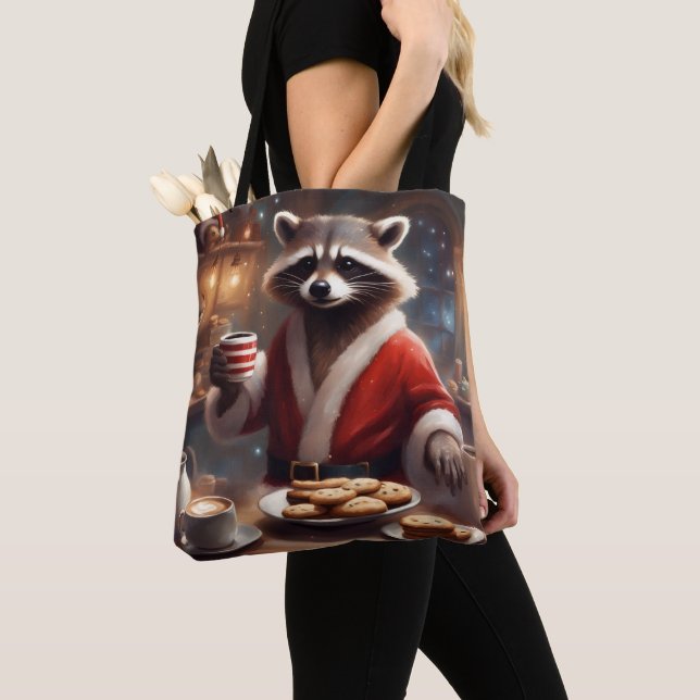 Père Noël raton laveur avec sac cadeau de biscuits (De près)