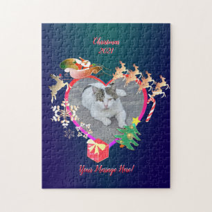 Père Noël Reindeer Photo Coeur Cadre Jigsaw Puzzle