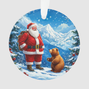 Père Noël rencontre un ours amical dans la montagn
