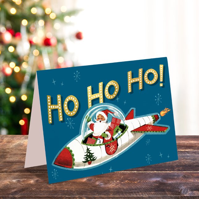 Père Noël Rétro dans une Fusée Ho Ho Ho Carte de N (Créateur téléchargé)