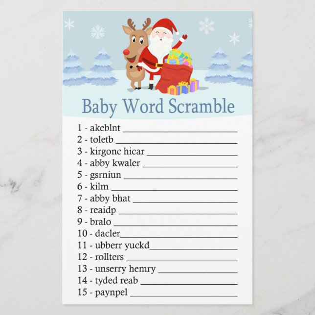 Père Noël, Rudolph Baby jeu de mots scramble (Devant)