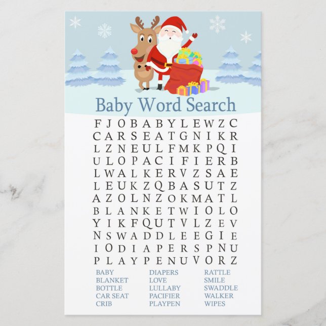 Père Noël, Rudolph Baby shower Word Recherche Jeu (Devant)
