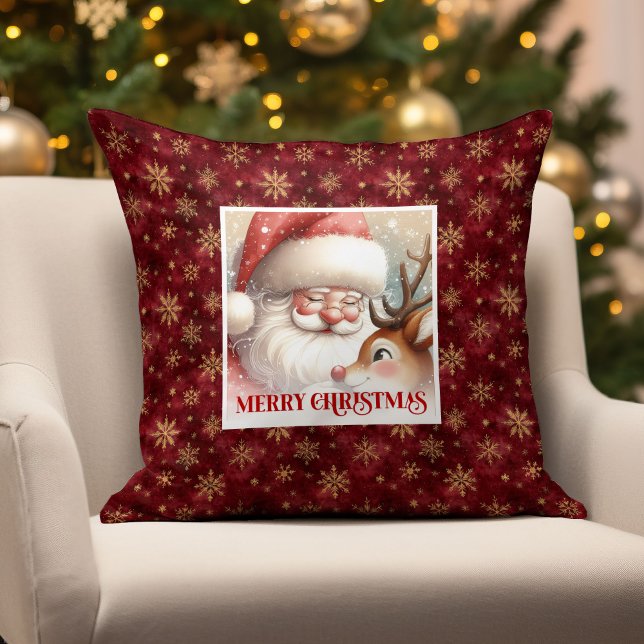 Père Noël Rudolph Classique Noël Oreiller Amusant  (Santa Rudolph Classic Christmas Pillow Festive Fun)