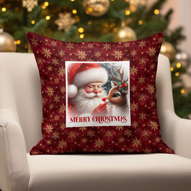 Père Noël & Rudolph Coussin de Noël pour l'Hiver  (Santa Claus & Rudolph Christmas Pillow for Winter Cheer
)