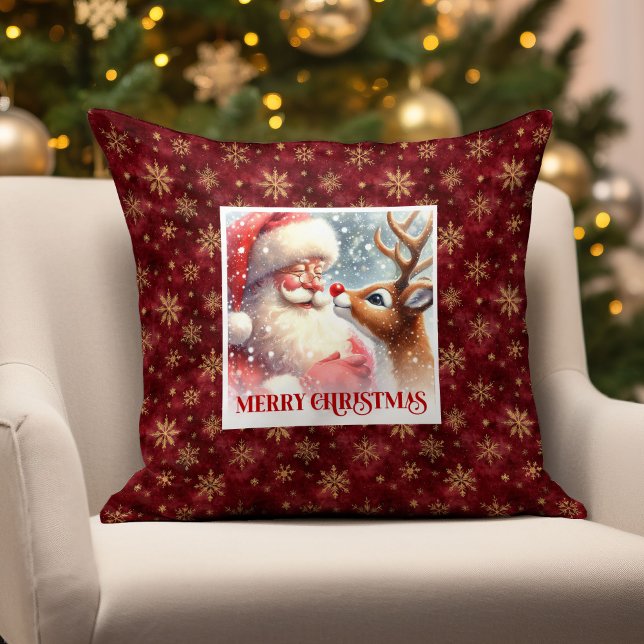 Père Noël Rudolph Joyeux Noël Coussin Déco Noël  (Santa Rudolph Holiday Cheer Pillow Cozy Christmas )