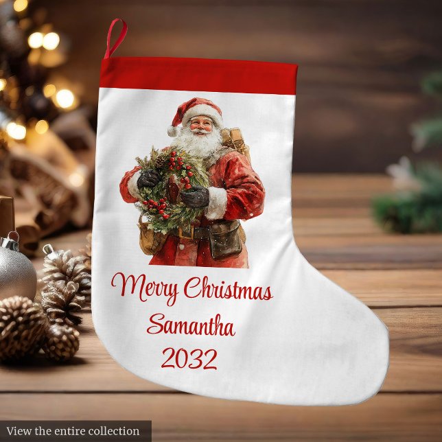 Père Noël rustique Chaussette festive de Noël vint (Rustic Santa Claus Vintage Festive Merry Stocking)