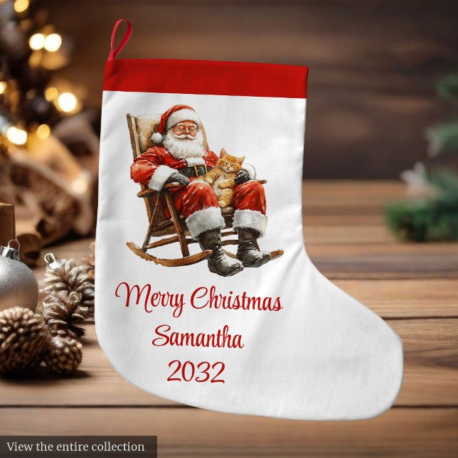 Père Noël rustique Chaussette traditionnelle rouge (Rustic Santa Claus Traditional Red White Stocking)