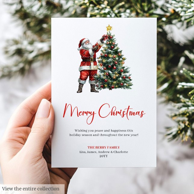 Père Noël rustique rouge vert carte de Noël  (Send warm holiday wishes with our Rustic & Watercolor Santa Claus Christmas Greeting Cards )