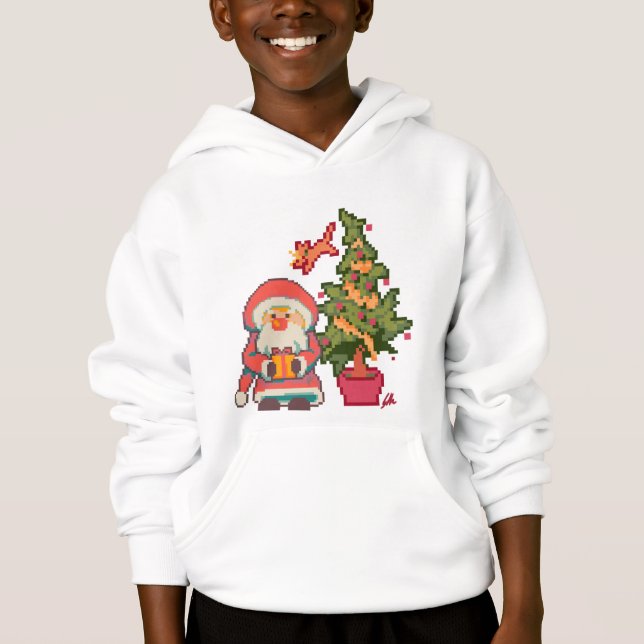 Père Noël,, sapin de Noël, chat Pixelart, Pixel Ar (Devant)
