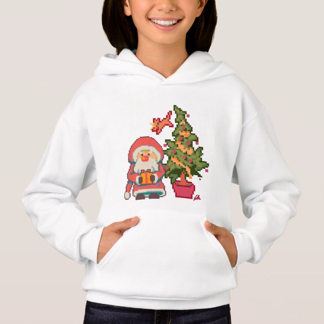 Père Noël, sapin de Noël, chat Pixelart, Pixel Art (Devant)