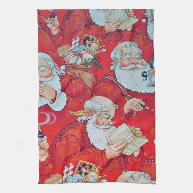 Père Noël, serviette de cuisine de Noël (Vertical)
