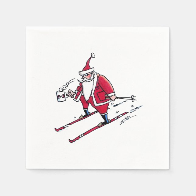 Père Noël Skiing serviettes en papier (Devant)