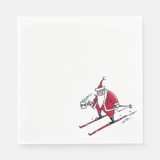 Père Noël Skiing - serviettes en papier pour le dé (Devant)