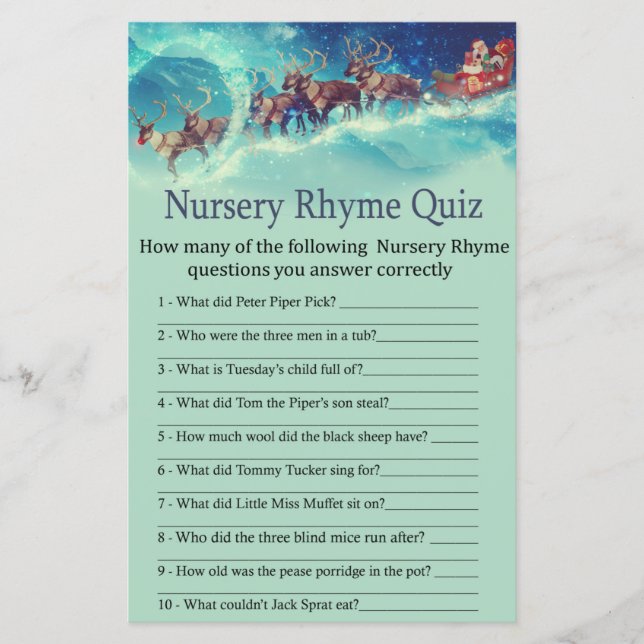 Père Noël Sleigh Christmas Nursery Rhyme Quiz (Devant)