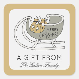 Père Noël Sleigh Étiquette cadeau de Noël