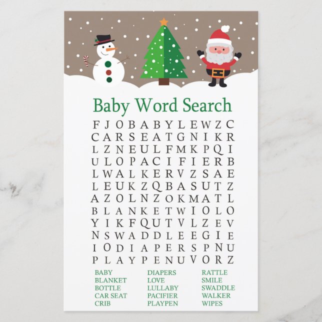 Père Noël, snowman Baby shower Word Search Jeu (Devant)