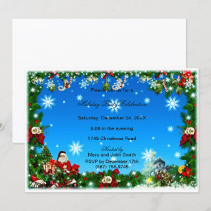Père Noël Snowman Snowflakes Invitation de la fête