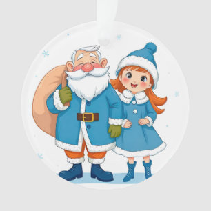 Père Noël souriant et jeune fille des neiges