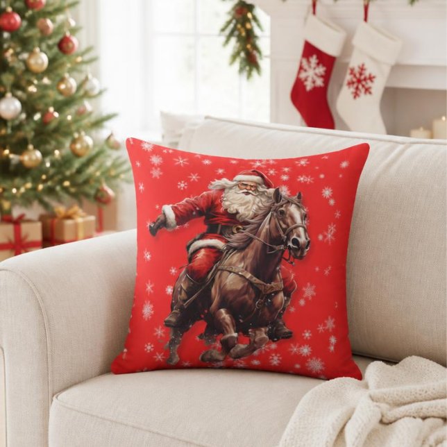 Père Noël sur Cheval Coussin de Jeté (Créateur téléchargé)