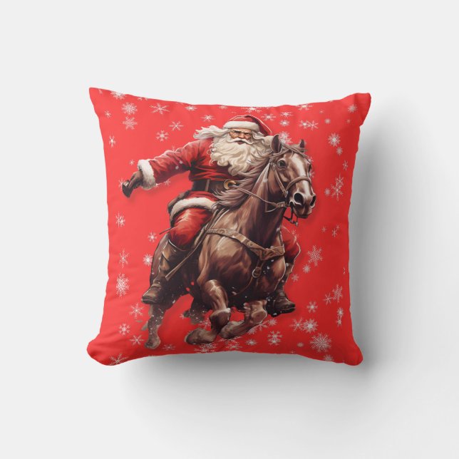 Père Noël sur Cheval Coussin de Jeté (Recto)