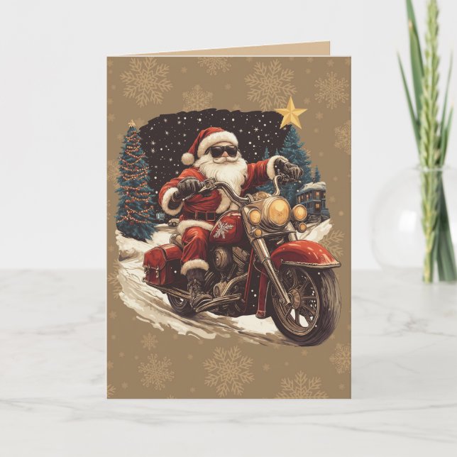 Père Noël sur la carte de noël de moto (Devant)