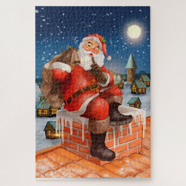 Père Noël sur la cheminée Noël Jigsaw Puzzle (Vertical)