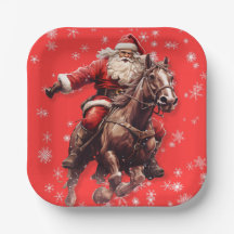 Père Noël sur les assiettes de Noël du cheval