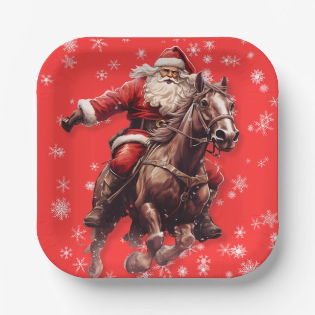 Père Noël sur les assiettes de Noël du cheval (Recto)