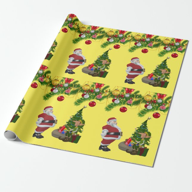 Père Noël sur papier cadeau de Noël (Déroulé)