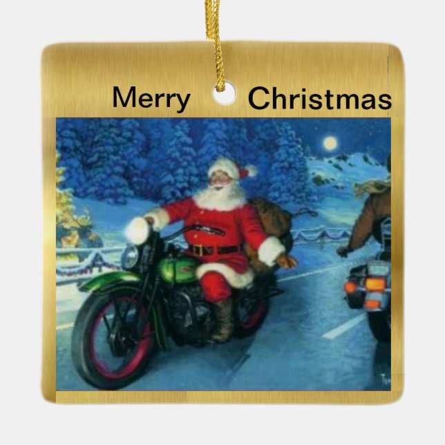 Père Noël sur un ornement de Noël de moto (Devant)