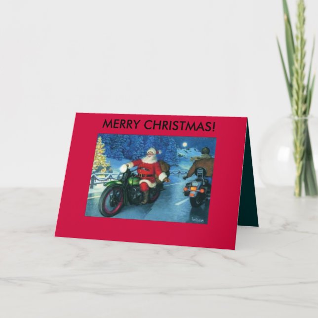 Père Noël sur une carte de Noël de moto (Devant)