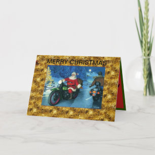 père Noël sur une carte de Noël moto