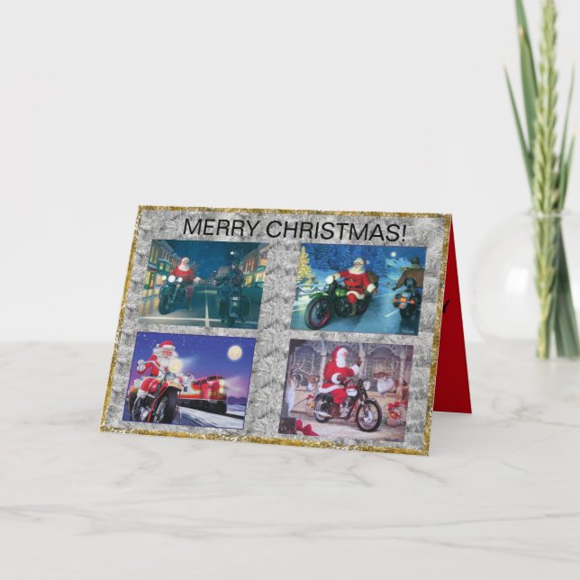 Père Noël sur une carte de Noël moto (Devant)