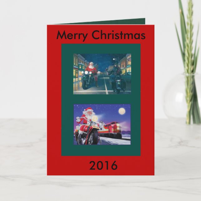 Père Noël sur une carte de Noël moto (Devant)