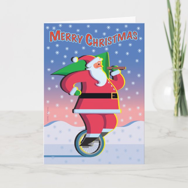 Père Noël sur une carte de vacances de monocycle (Devant)