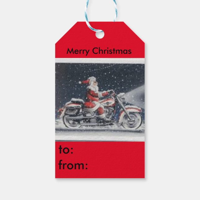 Père Noël sur une étiquette cadeau moto (Dos)