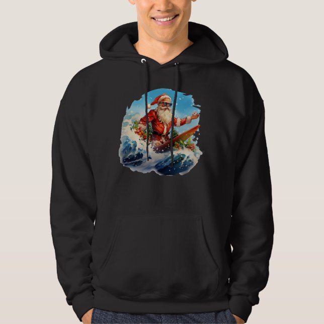 Père Noël surf déchiquetage vagues Sweat - shirt à (Devant)