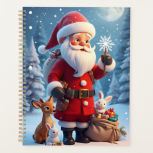 Père Noël tenant un flocon de neige scène de Noël