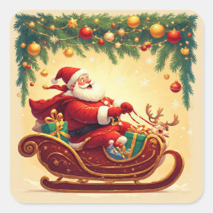 Père Noël Traîneau Renne Noël Autocollant Amusant