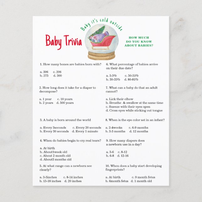 Père Noël traîneau - Trivia bébé | Jeu Baby shower (Devant)