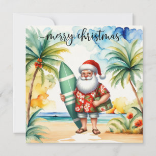 Père Noël va surfer Carte de Noël pour surfeur