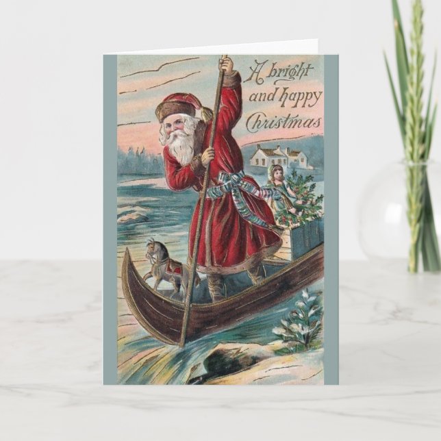 Père Noël victorienne en canoë Carte de voeux de N (Devant)