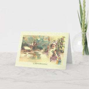 Père Noël vintage Avec Arbre Et Jouets Carte De No