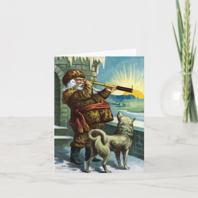 Père Noël vintage avec husky Merci (Devant)
