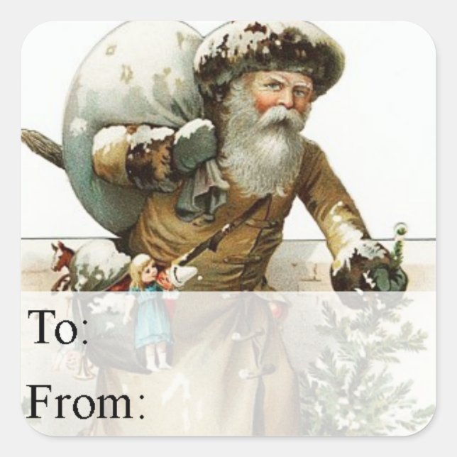 Père Noël vintage avec jouets et étiquette cadeau  (Devant)